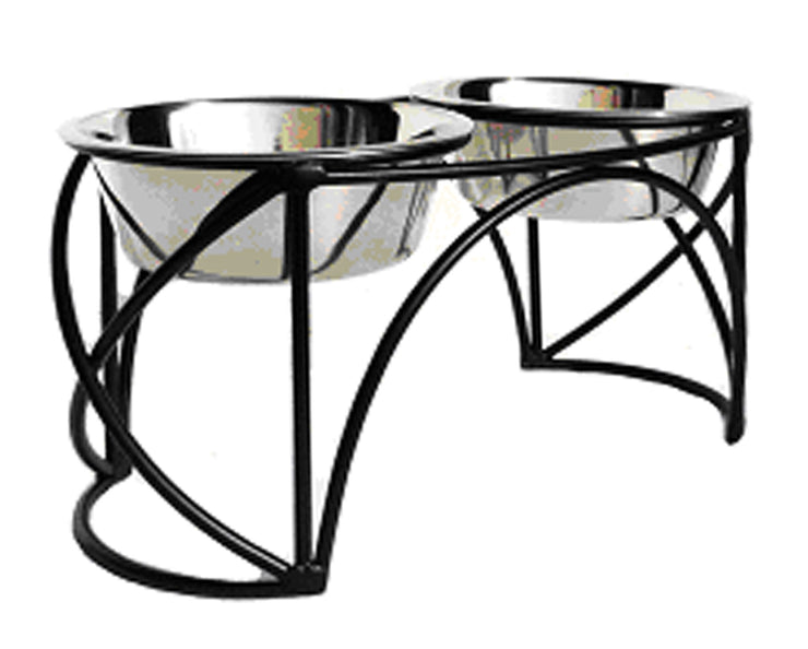 Pets Stop - Oval Cross Double Diner - Black Wrought Iron Raised Feeder - Available in 3 Sizes
