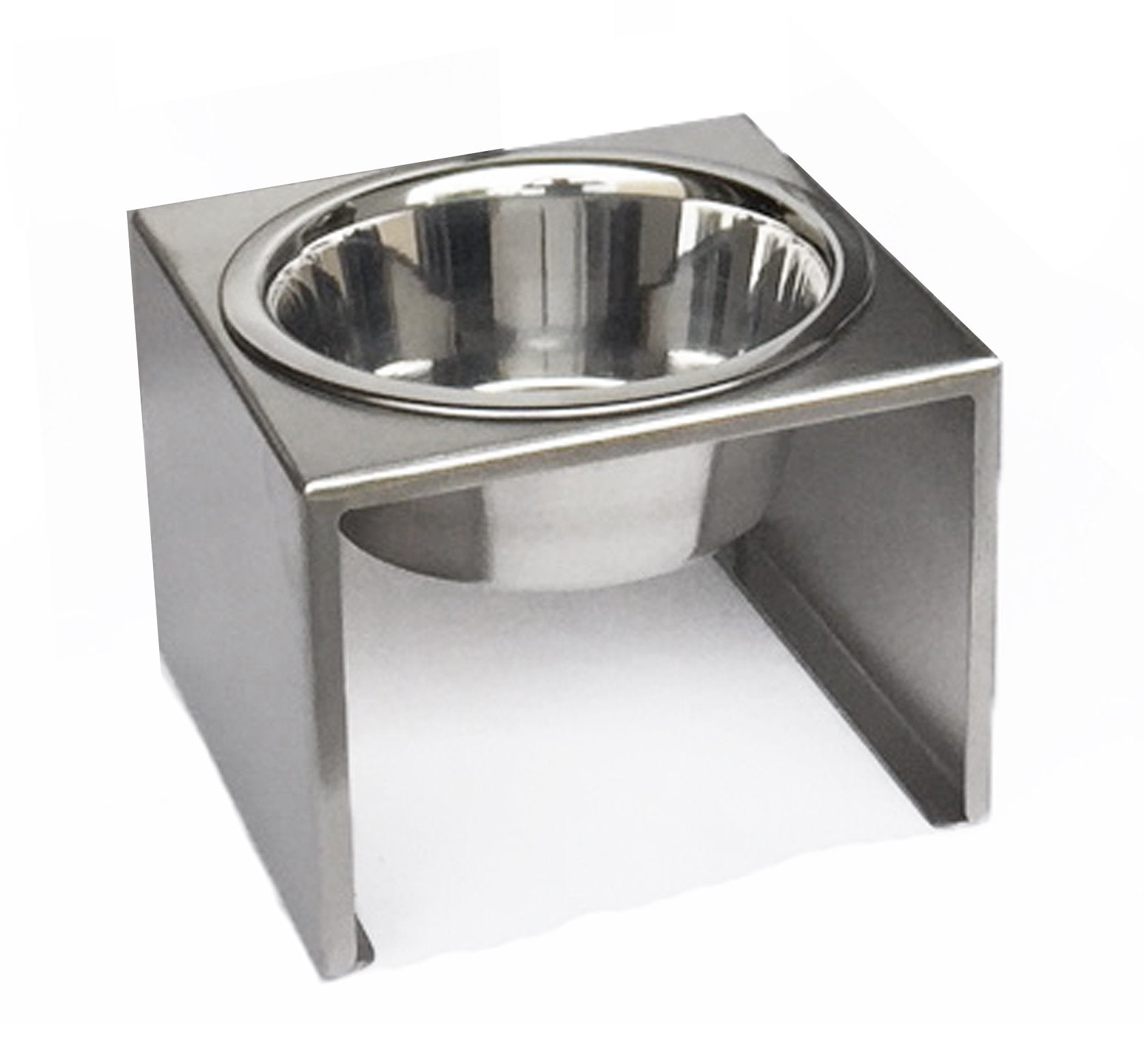 Slate. Modern Stainless Steel Elevated 2 Dog Bowl Stand. S - L Dog