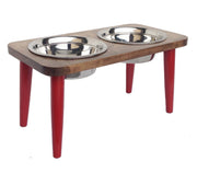 NMN Designs Elevated Dog Bowl Stand Double Raised Hardwood Red